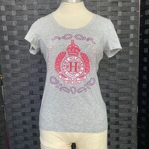 Tommy Hilfiger Women's‎ Gray Top Tommy logo velvet accent crown/jewels size S/P